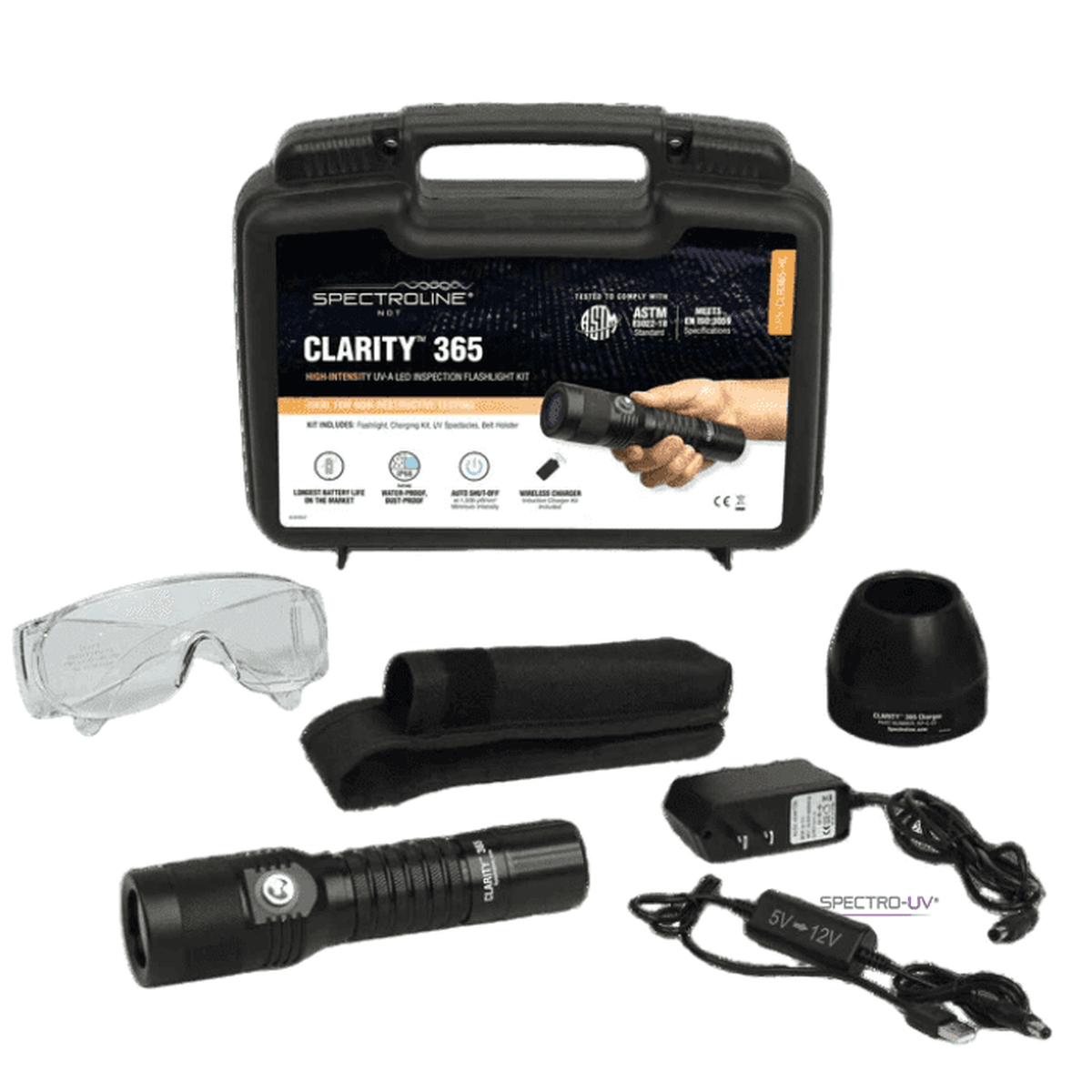 Clarity 365 LED 365nm UV Flashlight Kit with Lithium Ion Battery Also available in foreign voltages