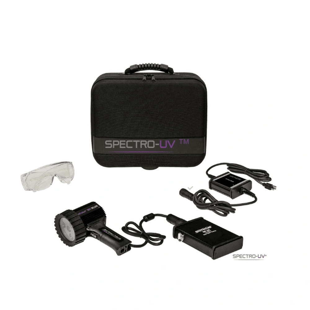 Kit de lámpara de luz negra ultravioleta (UV-A) LED de 365 nm uVision 365 Deluxe Series con filtros de paso UV-A y paquete de baterías (también disponible en voltajes extranjeros)